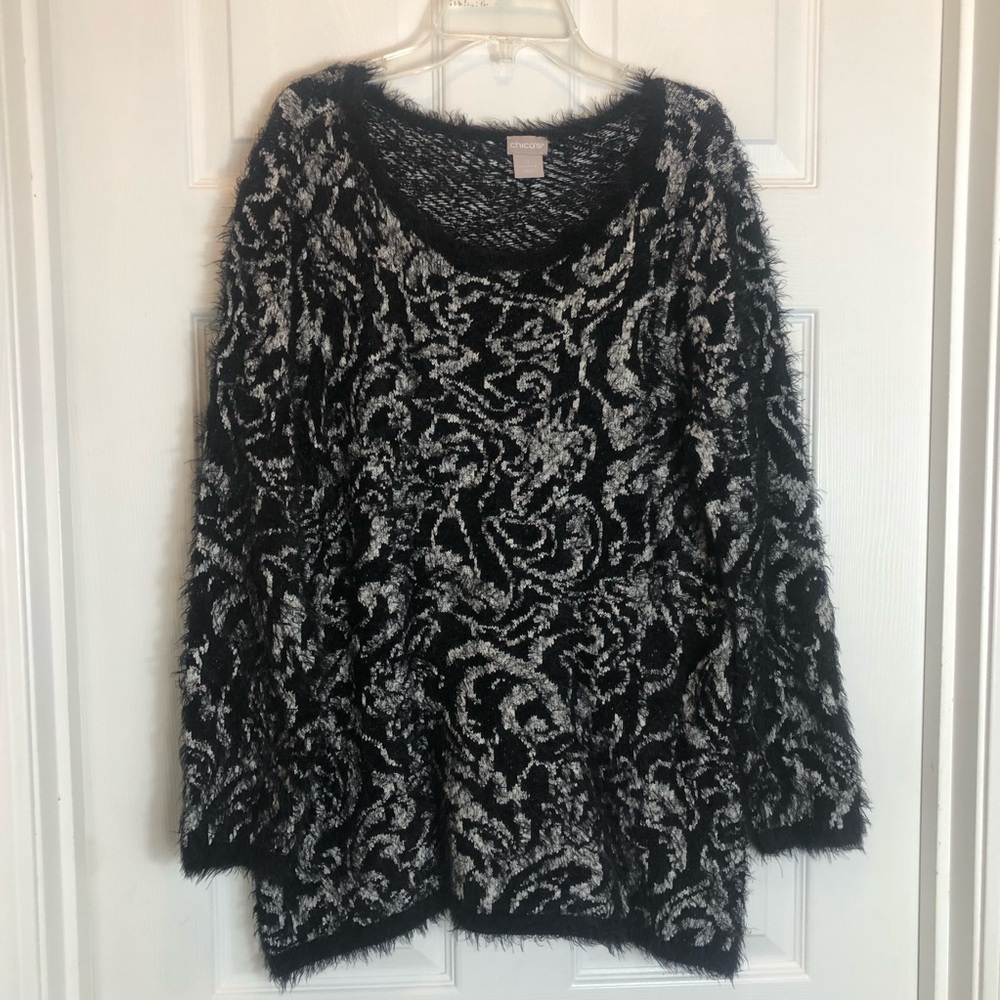 Chico’s Black and Gray Fuzzy Pullover Sweater. Size 1 Or Medium